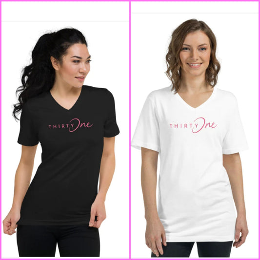 HOT PINK Logo on V-Neck Short-Sleeve