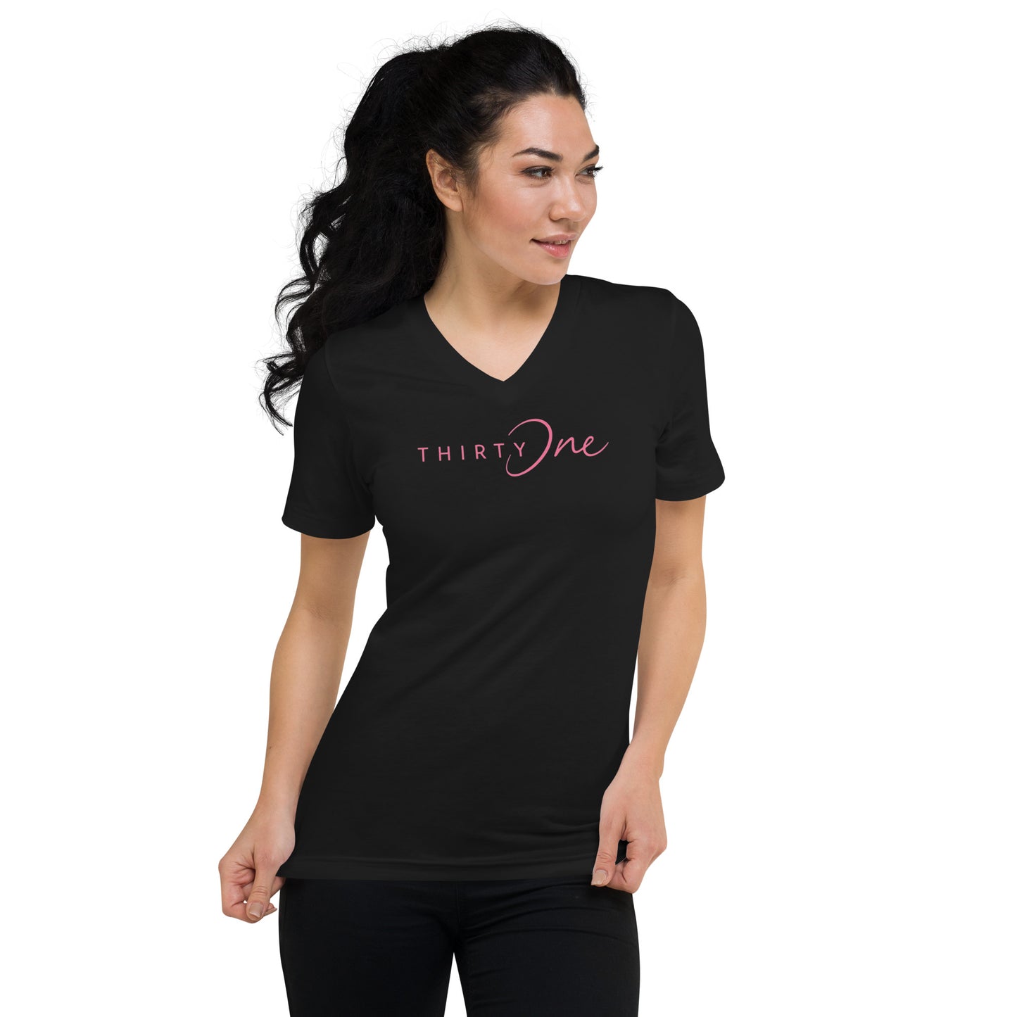 HOT PINK Logo on V-Neck Short-Sleeve