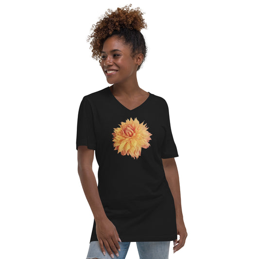 Dahlia Short Sleeve V-Neck T-Shirt (Black and White)