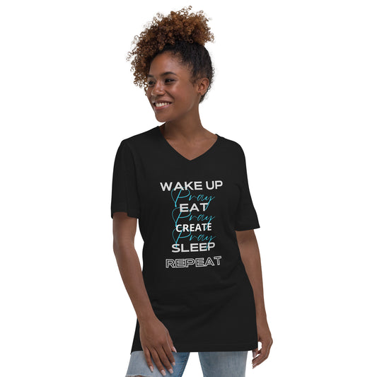 Pray All Day, CUSTOMIZE,  V-Neck Short Sleeve T-Shirt