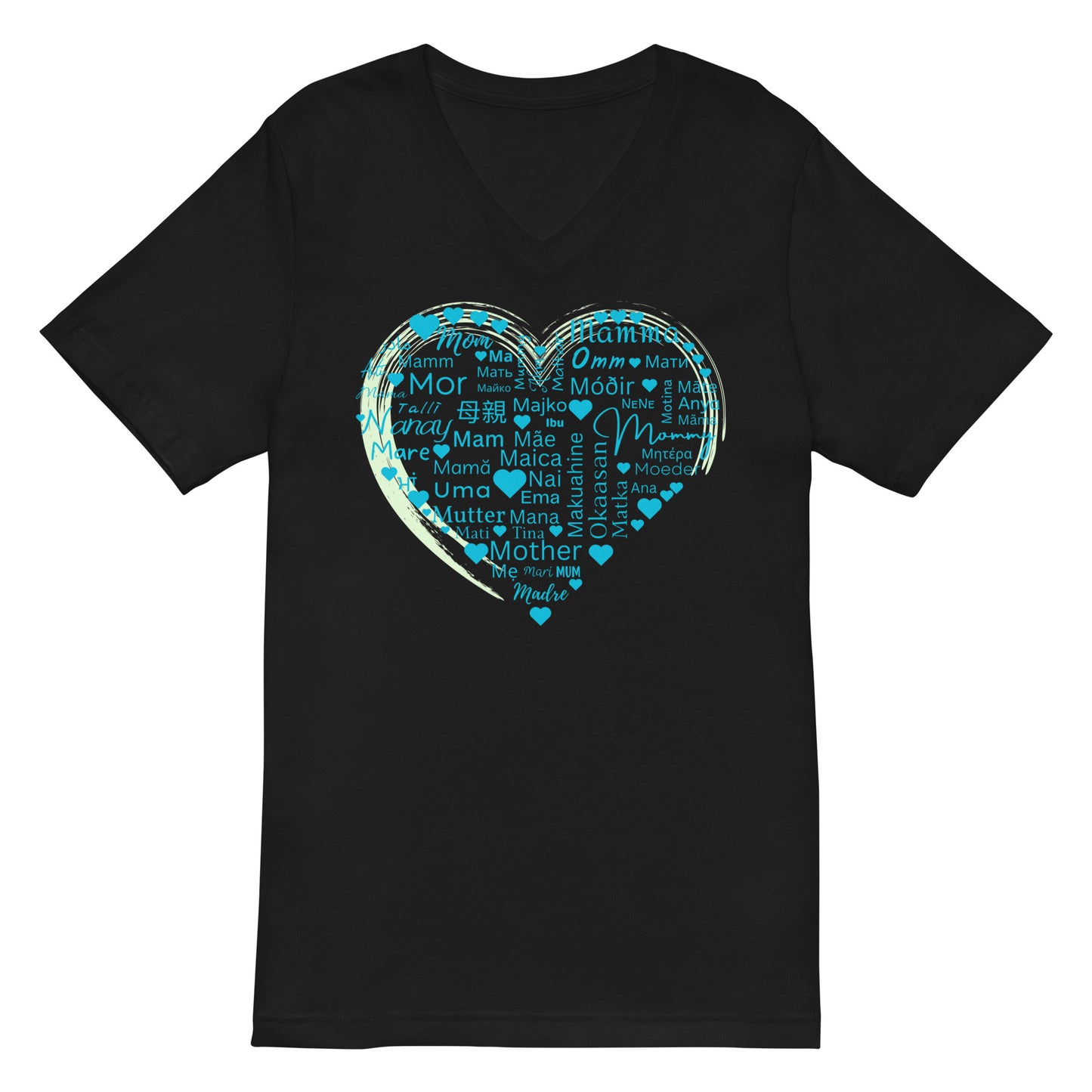 Mom Heart Short Sleeve V-Neck - Blue Green