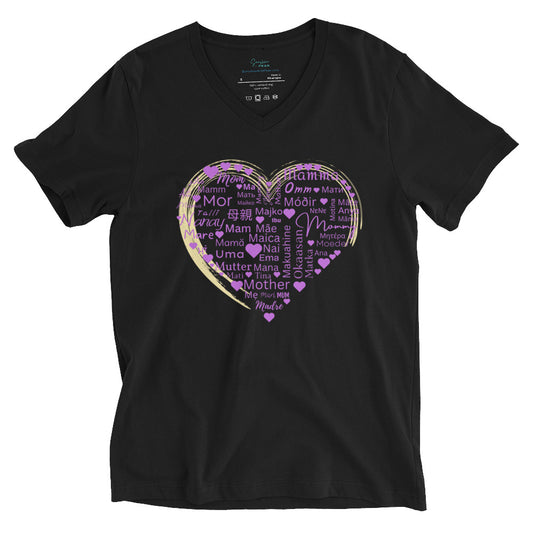 Mom Heart Short Sleeve V-Neck - Purple Yellow