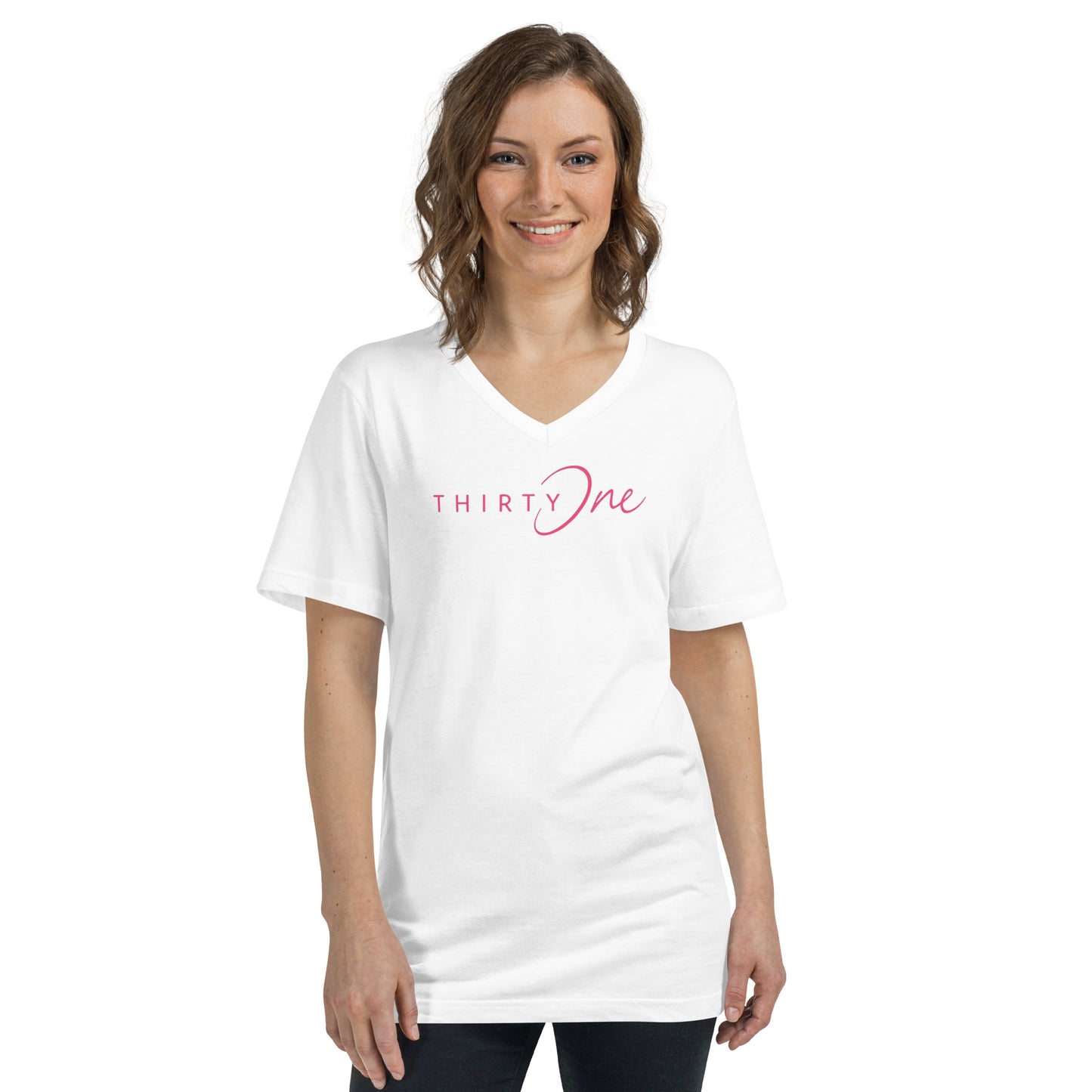 HOT PINK Logo on V-Neck Short-Sleeve