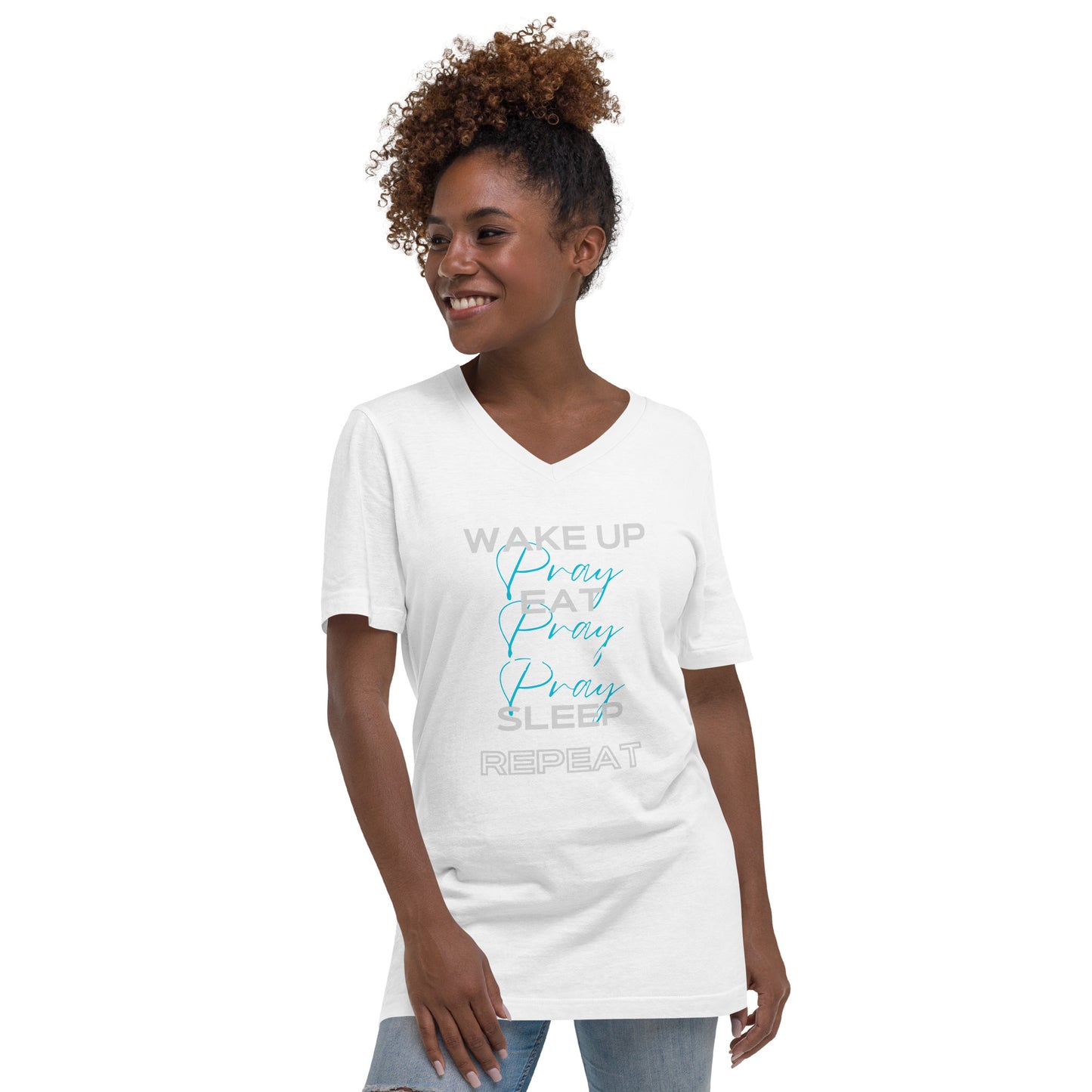 Pray All Day, CUSTOMIZE,  V-Neck Short Sleeve T-Shirt