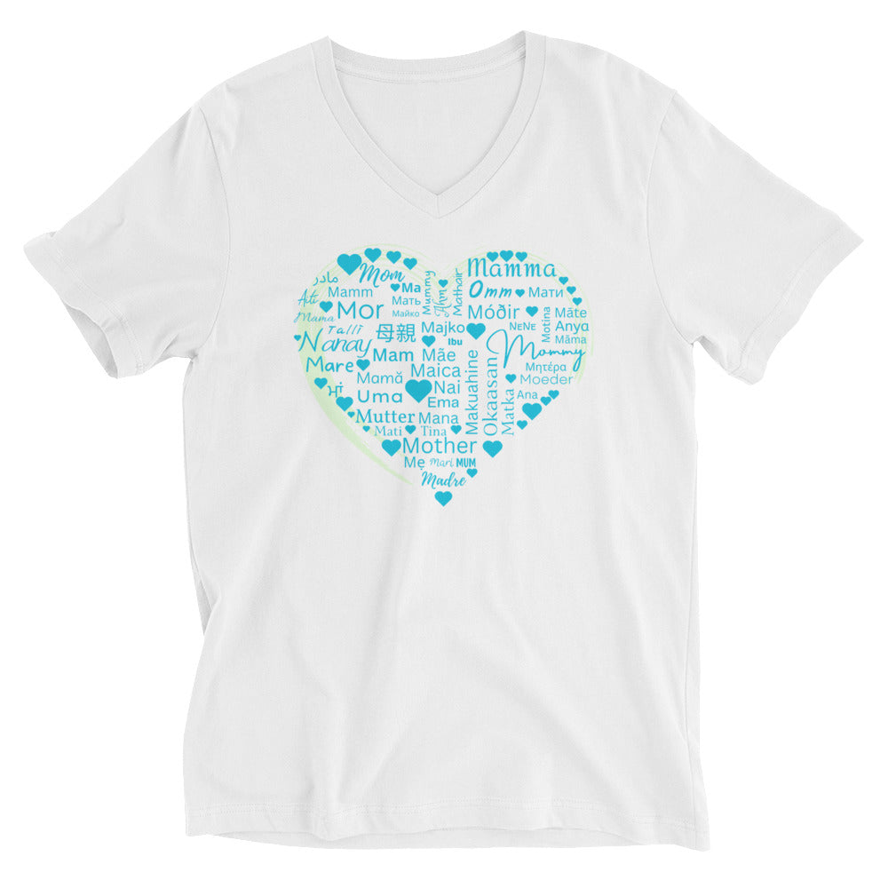 Mom Heart Short Sleeve V-Neck - Blue Green