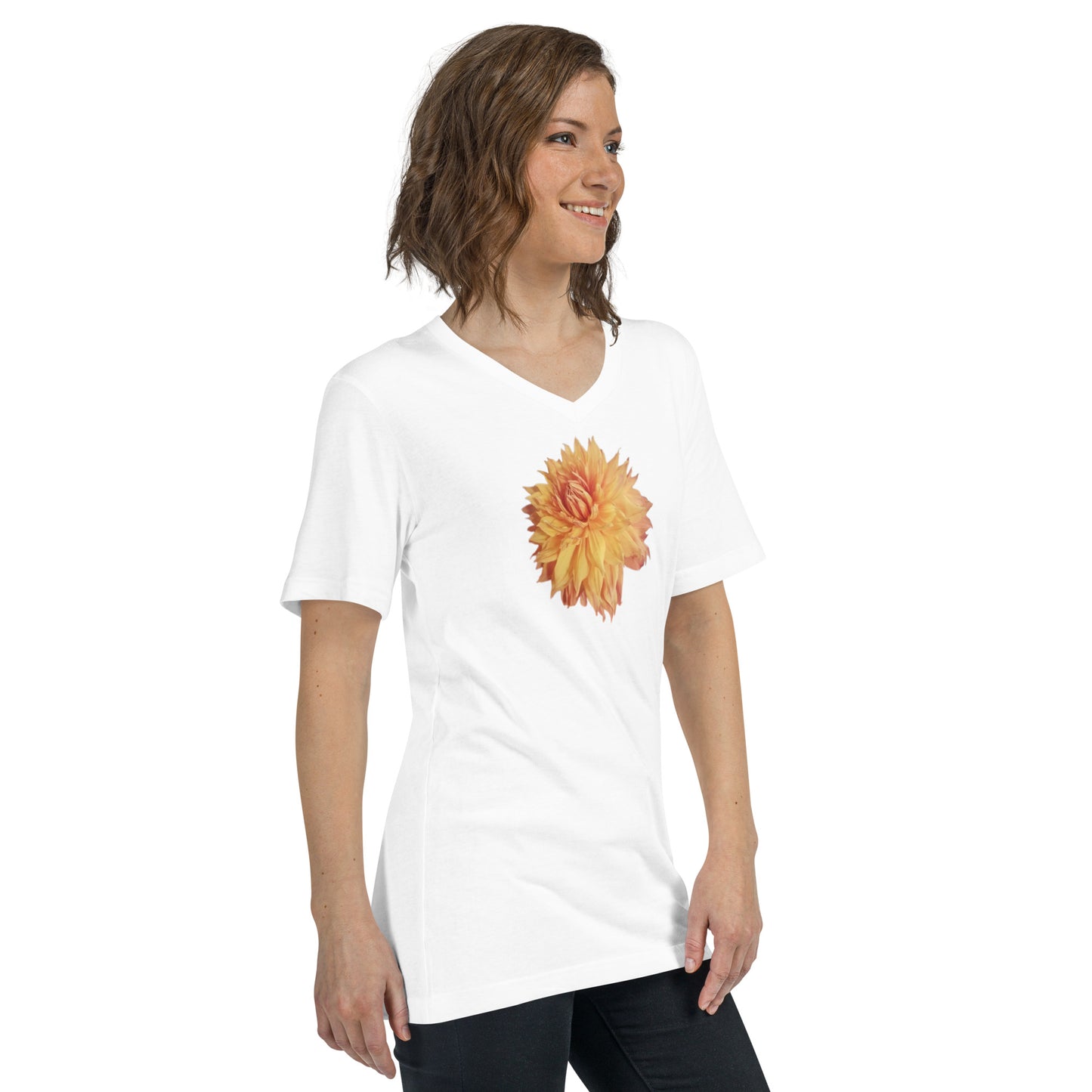 Dahlia Short Sleeve V-Neck T-Shirt (Black and White)